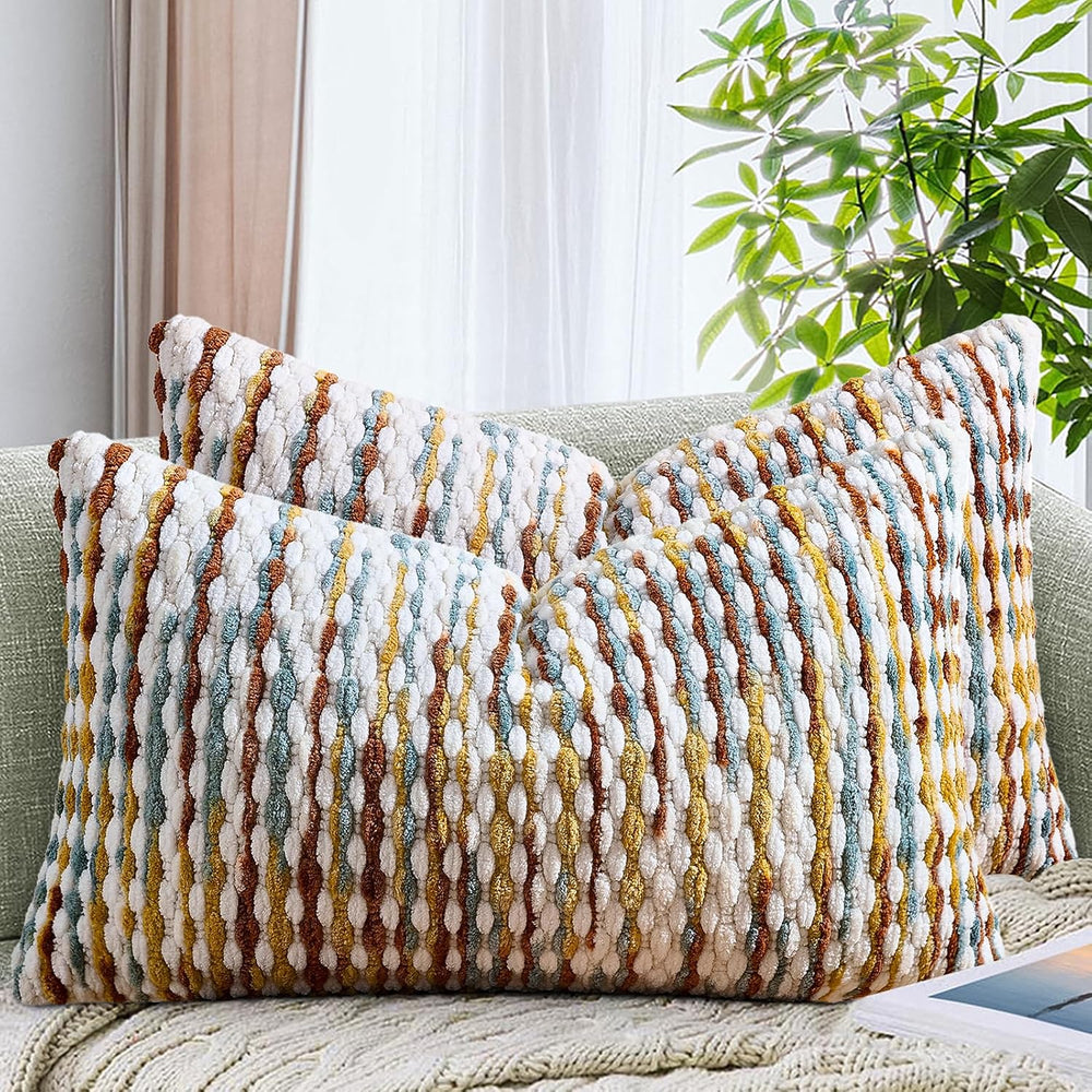 AmHoo Set of 2 Boho Chenille Pillow Cover,12 x 20-Inch Brown