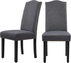 Yaheetech Upholstered Dining Chairs Set of 2, Modern Kitchen Chairs with Nailhead Trims and Solid Wood Legs for Dining Room, Living Room, Restaurant, Fabric Armless Design, Dark Gray