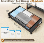 Under Bed Storage with Wheels, XXL Under Bed Drawers, Rolling Metal Drawer for Shoes, Clothes, Books, Toys, Under Bed Organizer with Clear Lids for Dorm Room, Bedroom, Kids Room, 2 Pack