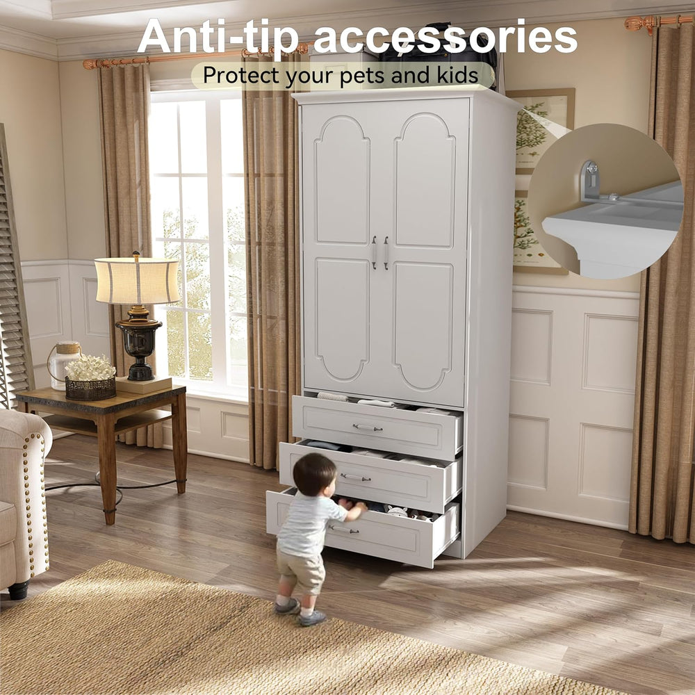 FJTJBSI Armoire Wardrobe Closet with 3 Drawers and LED Light 72" Wooden ...