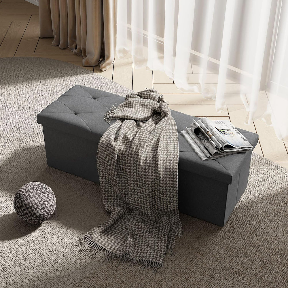 VECELO 43'' Folding Storage Ottoman Bench, Storage Chest, Linen Fabri...