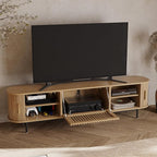 POVISON Fully-Assembled Mid Century Modern TV Stand for 75 inch TV, Sliding Door Entertainment Center with Storage, Wood TV Console, Media Console for Living Room Bedroom(Oak, 78.74")