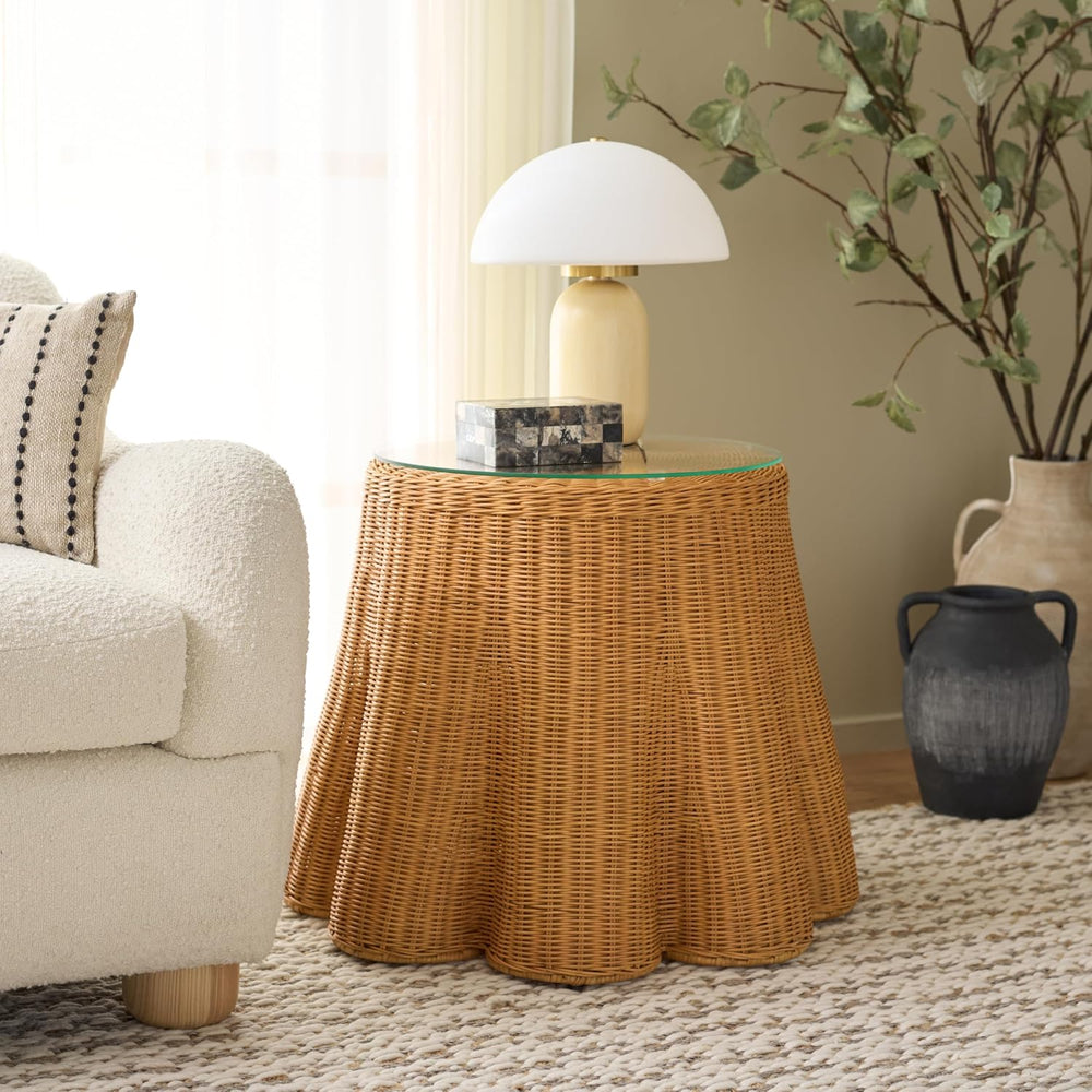 SAFAVIEH Couture Collection - Hylda Natural Rattan Accent Table, Round Shape,...