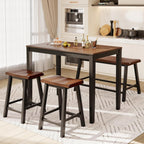 PHI VILLA Dining Table Set for 4, Kitchen Table Set with Bench and Chairs, Solid Wood Counter Height Bar Table and Chairs, Small Breakfast Table Set, Walnut with Black