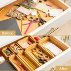 SMIRLY 8-Piece Bamboo Kitchen Drawer Organizer Set for Large and Small Utensils, Multi-use Storage Box - Bathroom, Nightstand, Jewelry, Cutlery, Knife, Spice, Towel, Junk Drawer Tray
