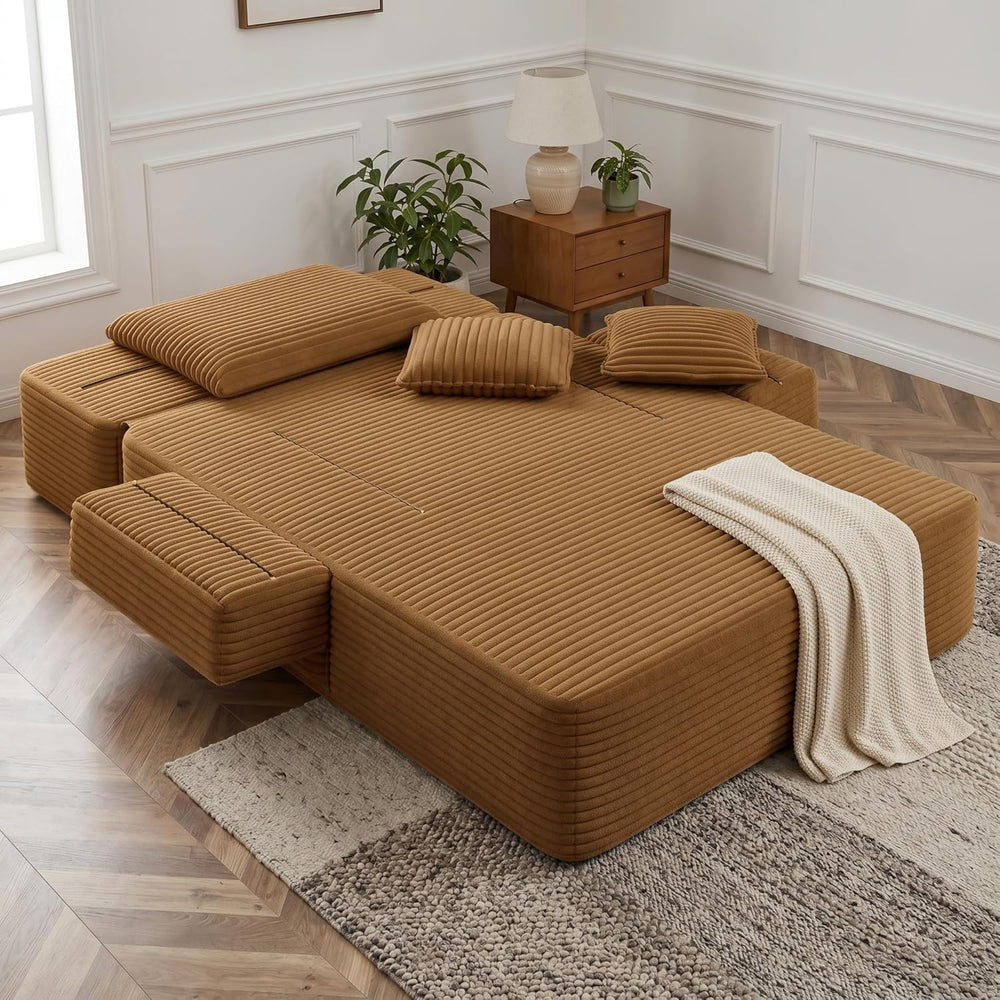 61 inch Floor Chaise Lounge Chair Indoor, Oversized Corduroy Lounge, Deep Sea...