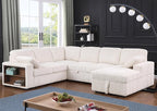 Eafurn Oversized Convertible U Shaped Sleeper Sectional Sofa Pull Out Couch Bed, 6 Seater Corduroy Upholstered Pullout Lounge Sofa Couch Sofabed w/Storage Chaise, Shelves for Living Room Apartment