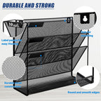 EASEPRES Desk File Organizer Mesh 4-Tier, Hanging Wall Mount Document Organization Stand, Desktop Vertical Mail Paper Folder Holder Rack with Bottom Tray for Office Home Cubicle Countertop, Black