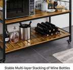 Yaheetech 47.5 Inches Kitchen Island with Storage, 3 Shelves, Rustic Brown | Rolling Kitchen Island With Power Outlet, Kitchen Island on Wheels with Wine Rack & Glass Holder & Hooks for Dining Room/Bar