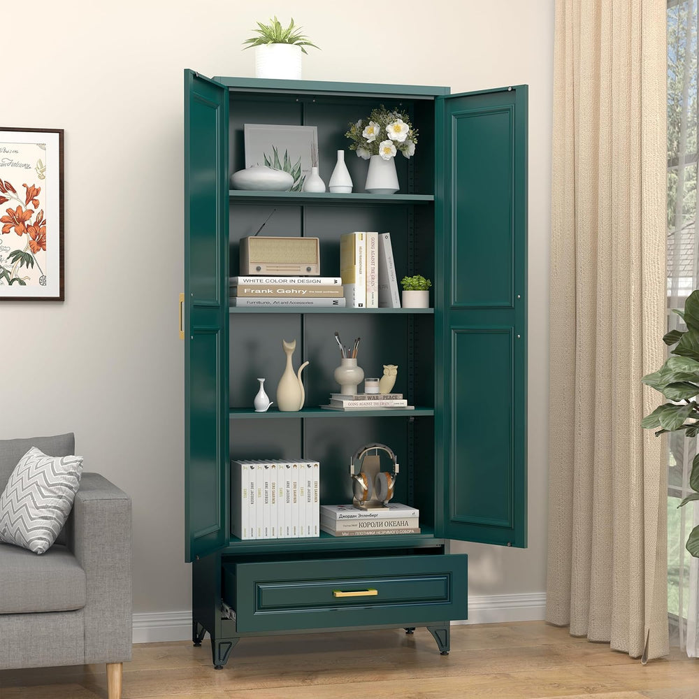 SteeLoong 75" Kitchen Pantry Cabinet with Drawer, Metal Storage Cabinets...