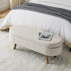 43.5" Oval Storage Bench, End of Bed Storage Benches, Linen Fabric Upholstered Ottoman Bench with Safety Hinge for Living Room Entryway Bedroom Hallway (Beige, 43.5 inch)