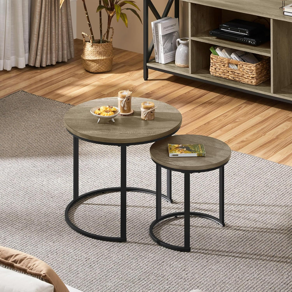 Yaheetech Round Nesting Coffee & Side Table Set of 2 for Living Room, Gra...