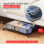 Yecaye Under Bed Storage with Wheels, 2 Pack Under Bed Shoe Storage Organizer Drawer, Tool-free Assembly Metal Underbed Storage Containers for Clothes, Shoes, Toys, Black