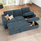 HONBAY Modular Sectional Sleeper Sofa with Pull Out Bed, L Shaped Sofa with Storage, Modular Sectional Couches for Living Room, Blue