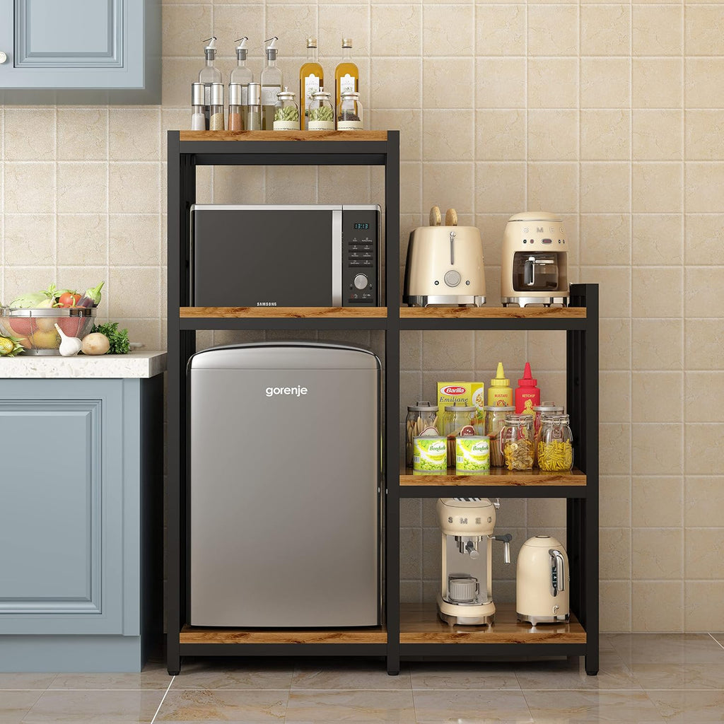 Kitchen Bakers Rack, 4-Tier+3-Tier Workstation Organizer Shelf, Free Standing Kitchen Utility Cart Storage Shelf Organizer Utility Microwave Stands Storage for Spice（Rustic Brown）