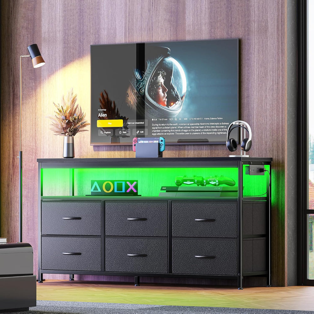 Huuger LED TV Stand for Bedroom, 47 Inch Dresser TV Stand for 43, 50, 55 Inch...