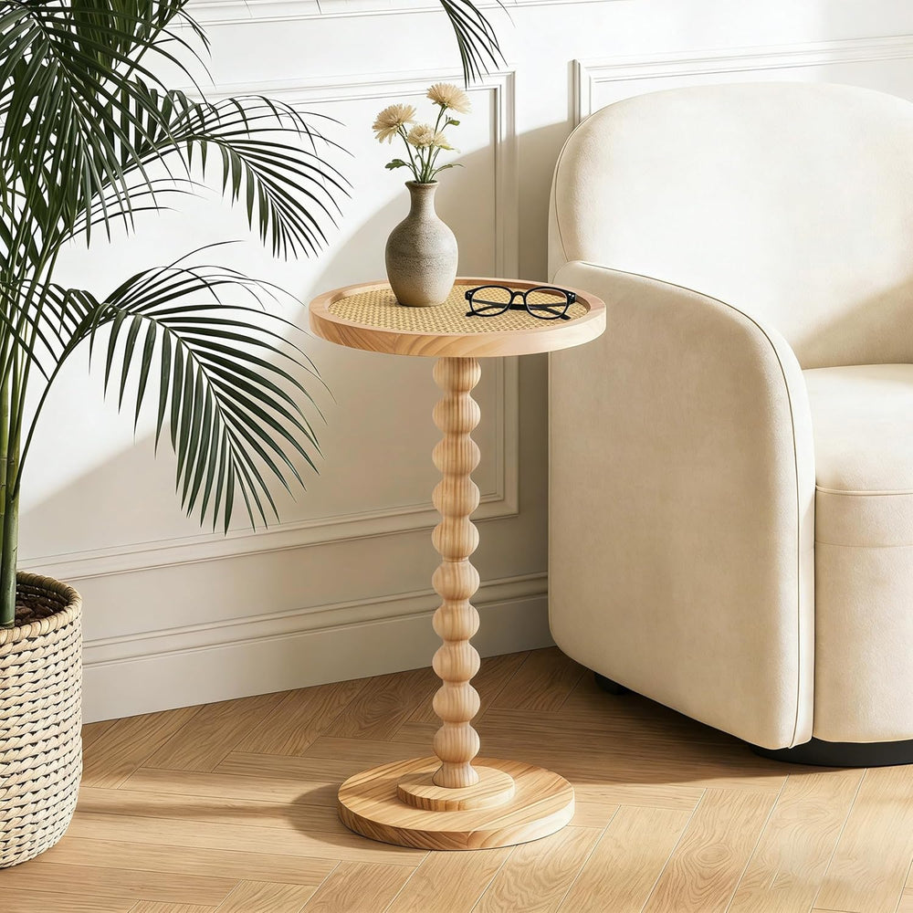 COVLON Solid Wood Drink Table, Small Pedestal Side Table for Small Spaces, Ro...