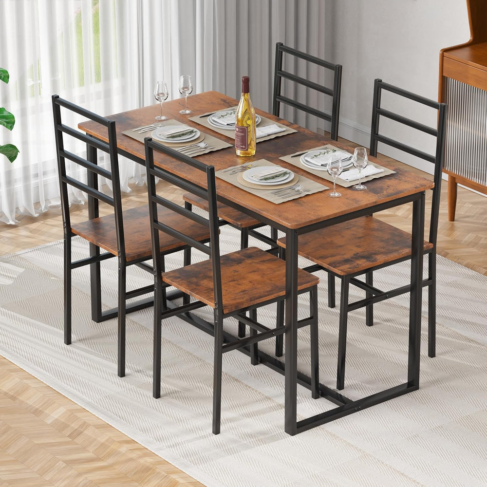 Kitchen Dining Table Set for 4, 5-Piece Kitchen Table and Chairs, Base Reinfo...
