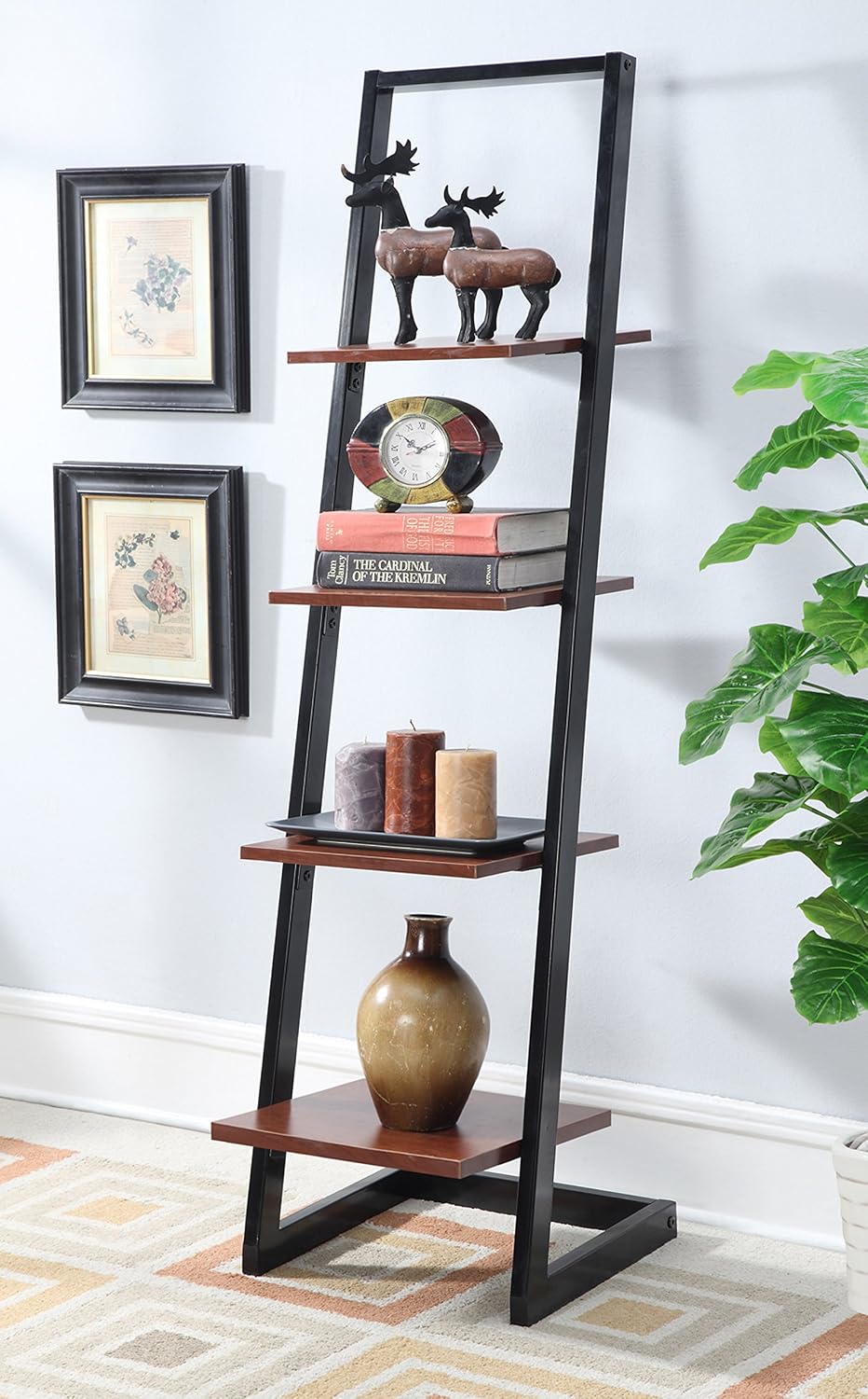 Convenience Concepts Designs2Go 4 Tier Ladder Bookshelf, Black / Cherry