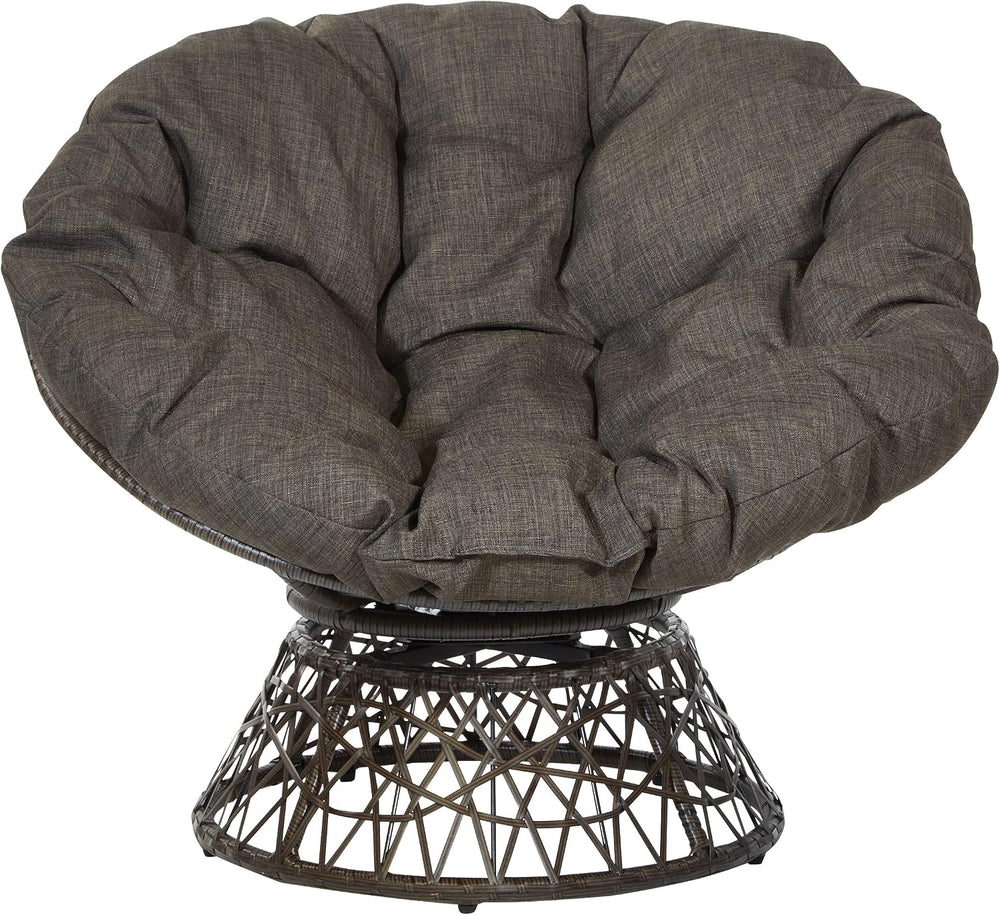 OSP Home Furnishings Wicker Papasan Chair with 360-Degree Swivel, Brown Frame...