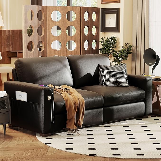 Hanherry Faux Leather 70" Sofa for Living Room, Modern Comfy Couch with Medium Firm Seat Cushion, Removable Cover,Wide Armrest,USB/Type-C Port,Couches for Small Space,Apartment