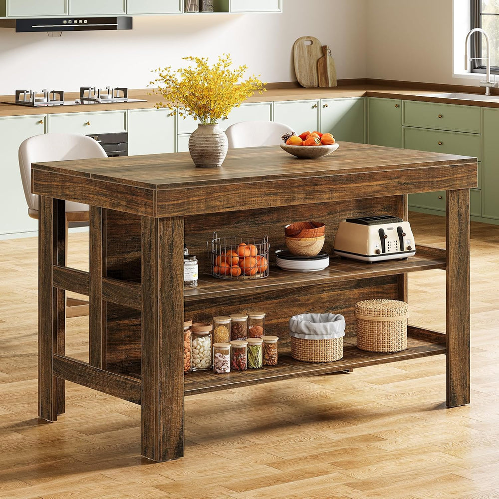 Tribesigns Kitchen Island with Seating and Storage Shelves, 55.1-Inch Breakfa...