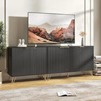 TV Stand for 75 inch TV Modern Entertainment Center Cabinet with 5 Doors Wood Media Console Storage Cabinets for Living Room Bedroom, Black