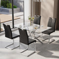5-Piece Dining Table Set for 4, Modern Rectangular Glass Table with 4 Upholstered Leather Chairs, Space-Saving Dining Room Furniture Table & Chair Sets for Small Spaces&Apartment(Black&Silver)