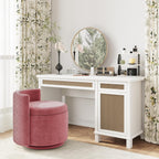 allamazing 360° Swivel Accent Chair with Storage, Vanity Stool with Back, Velvet Storage Ottoman, Upholstered Round Barrel Vanity Chair for Living Room, Makeup Room, Bedroom (Dusty Rose)
