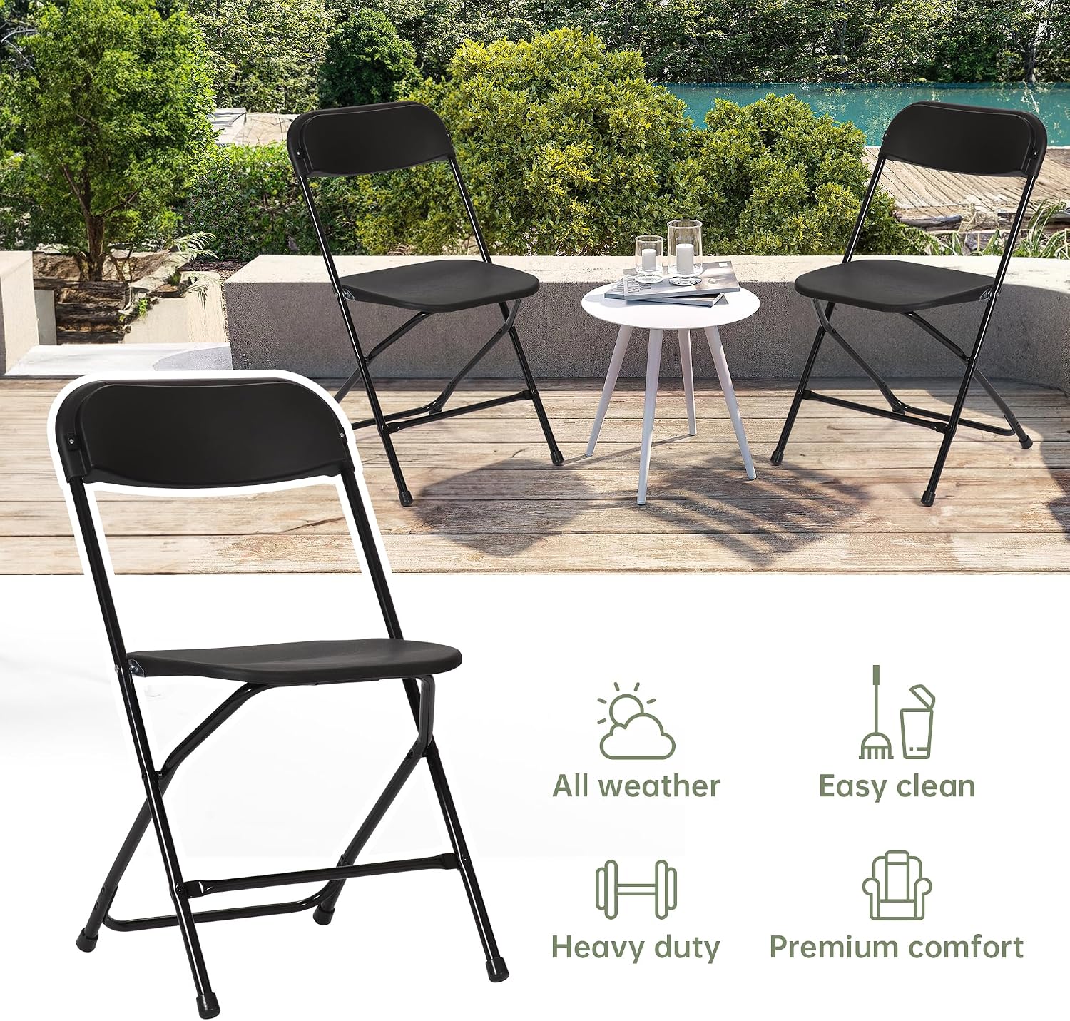 30 PCS Plastic Folding Chair, Portable Commercial Chair, Heavy-Duty Plastic Folding Chairs, Folding Chair with 350 LB Capacity for Wedding Party Outdoor Indoor Black