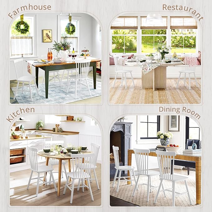 LUE BONA Windsor Dining Chair, Dining Chairs Set of 8, Spindle Back Wood Kitc...