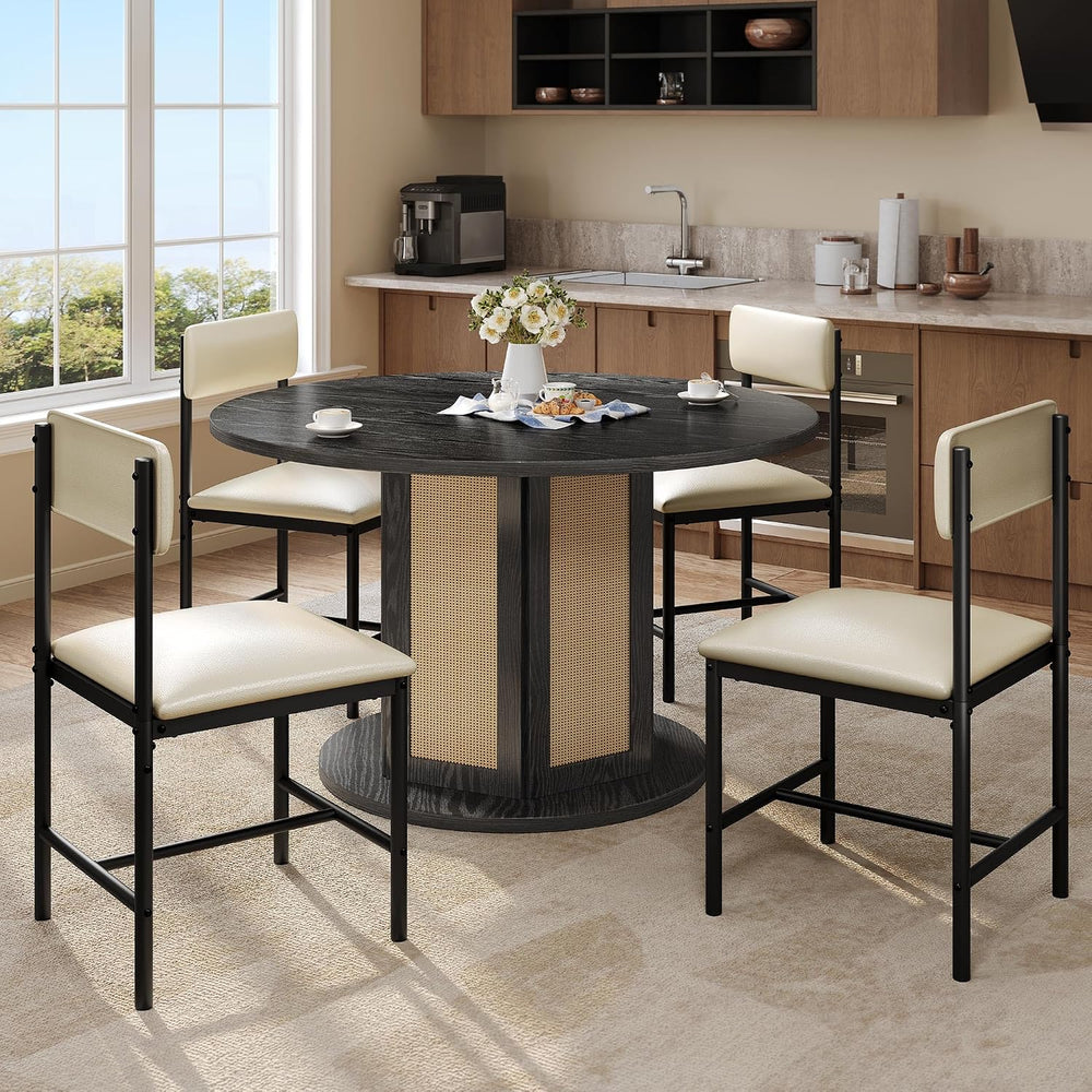 DWVO Dining Chairs Set of 4, White Faux Leather with Metal Legs | Padded seat...