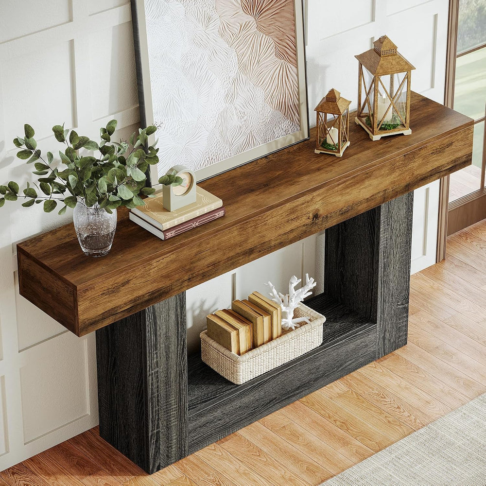 Tribesigns 63-Inch Long Console Table, 2-Tier Entryway Table Sofa Table with ...