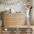 Dresser for Bedroom with 9 Drawers, Fluted Chest of Drawers with Round Curved Corner, Hidden Handles, Modern Wood Storage Organizer for Bedroom, Nursery, Living Room