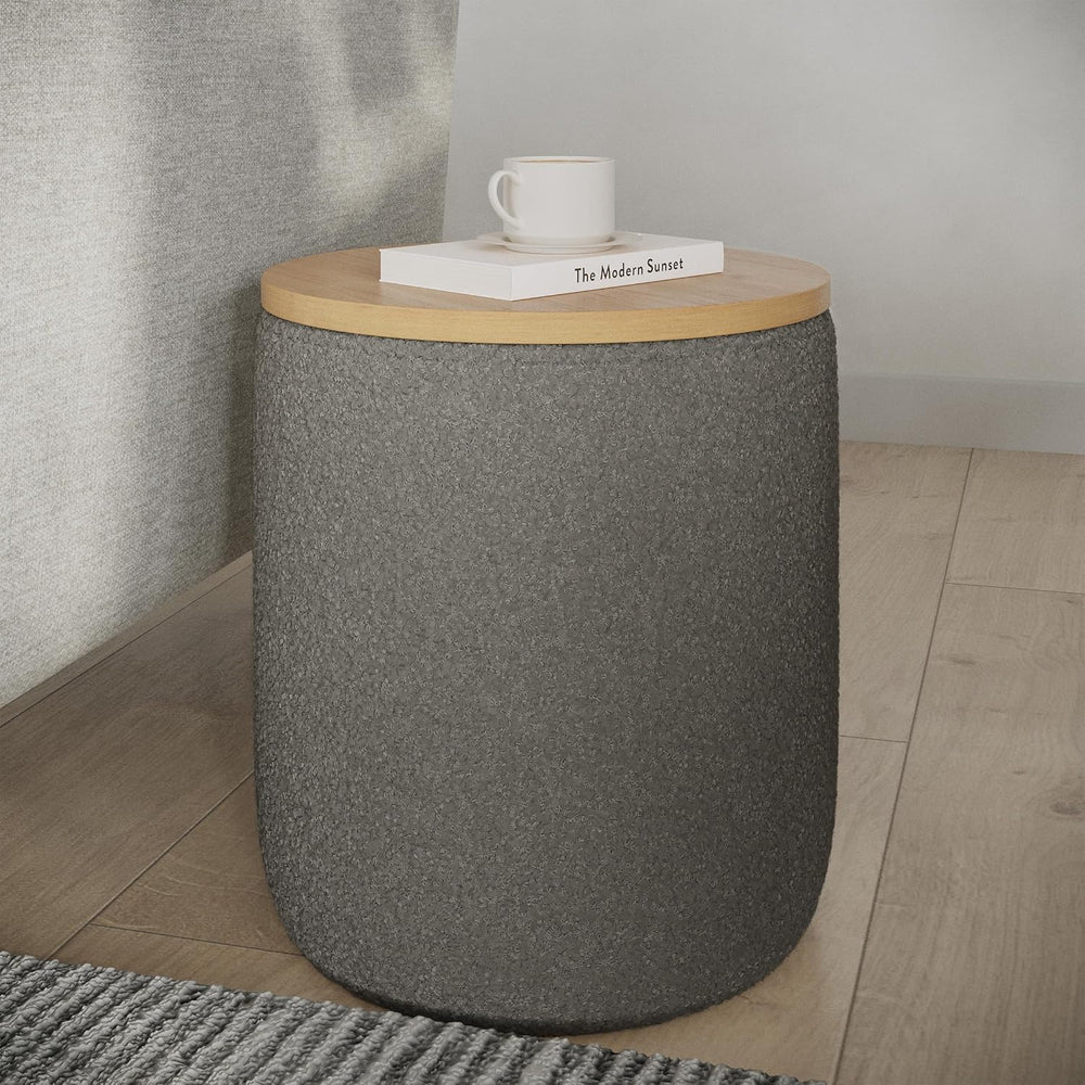Storage Ottoman - Teddy Fabric Upholstered Ottoman with Wood Top for Living R...