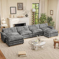 Furniwell 159" Modern Couches Sectional Sofa with Movable Ottoman, U Shaped Sofa Couch with Comfy Chenille and Deep Seat, 4-Seat Cloud Couch for Living Room, Bedroom and Apartment