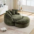 54'' Oversized Round Bean Bag Chaise Lounge Barrel Chair with Movable Ottoman, Fluffy Cloud Couch Boneless Round Sofa Chair for Living Room, Bedroom, Apartment, Green