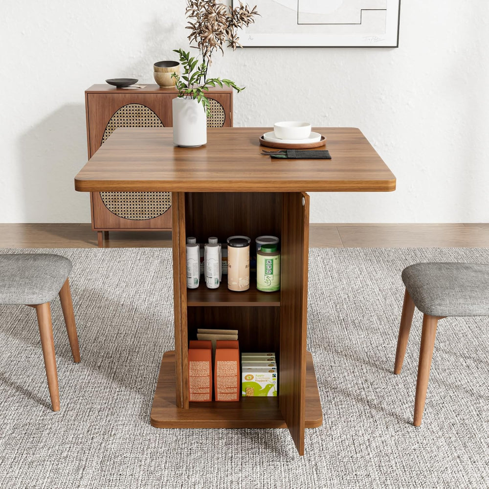 Small Square Dining Table for 2-4, 31.5 Inch Farmhouse Kitchen Table with 2-T...
