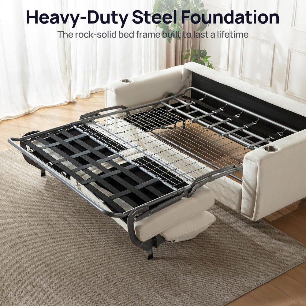 Pull Out Sofa Bed, No Cushion Removal, Queen Sleeper Sofa with USB Fast Charg...