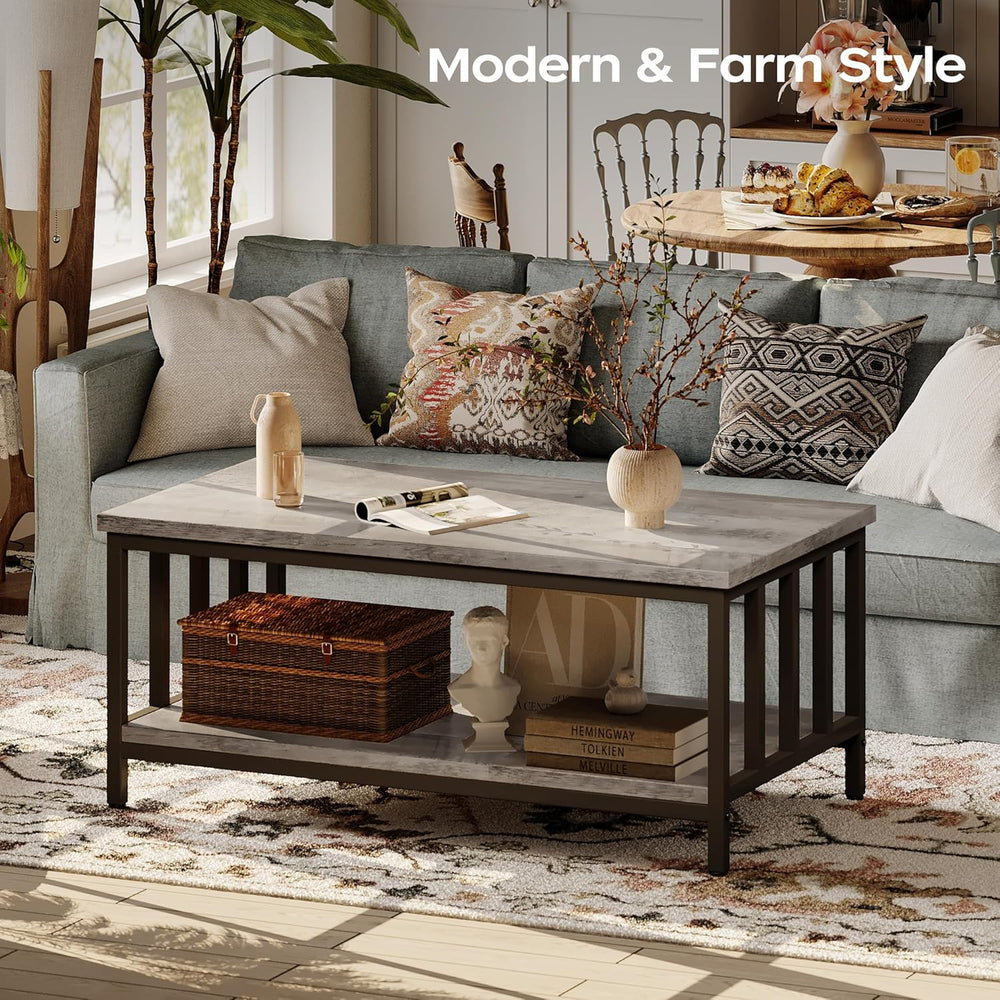 Homeiju Coffee Table for Living Room with Slatted Sides Frame, Modern Farmhou...