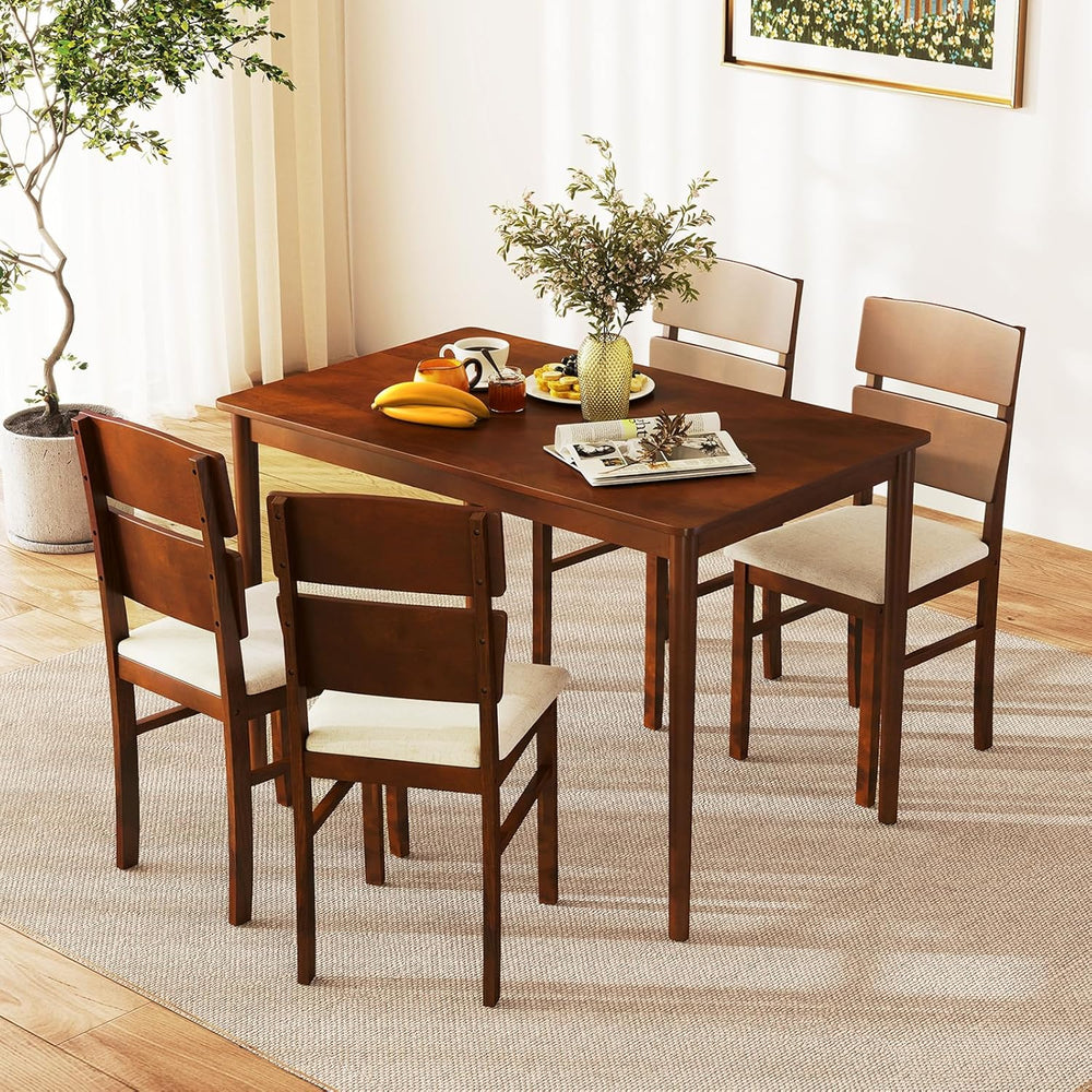 Tangkula Dining Table Set for 4, Dinette Set with Table and 4 Padded Seat, Ru...