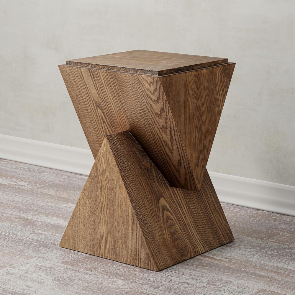 COZAYH Modern Geometric Wood Grain End Table, Fully Assembled, Brown | Farmho...