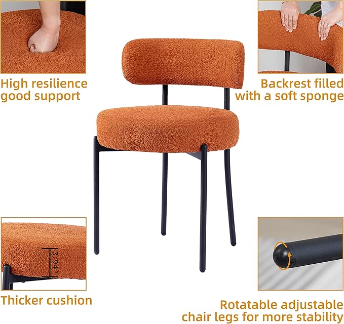 DYHOME Mid-Century Modern Dining Chairs Set of 2, Boucle Dining Chairs Uphols...