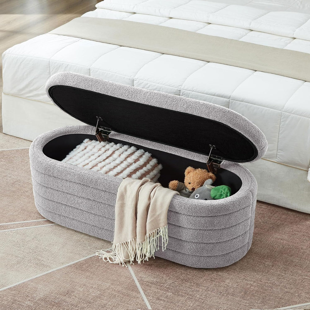 Storage Ottoman Bench End of Bed for Bedroom, Boucle Upholstered Entryway Sho...
