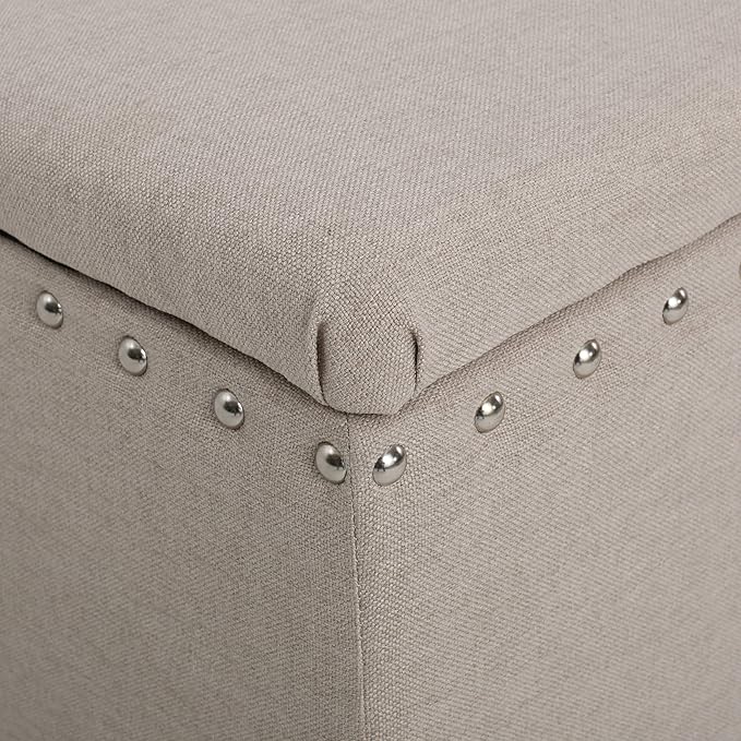 Storage Ottoman Bench,End of Bed Stool w/Safety Hinge & Nailhead Accents,Bedroom Upholstered Footrest,for Entryway,Living Room, Bed Room, Wheat,42inch