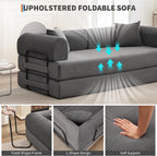 IDEALHOUSE 79" Convertible Futon Sofa Bed, Boneless Couch for Living Room | Folding Corduroy Sleeper Sofa, Modular Pull Out Couch with Pillows, Loveseat,No Assembly | Gray