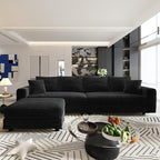 KEIKI 102.4" Sectional Couches, Modern Comfy Upholstered Sofa Cloud Couch, Deep Seat 4 Seat Sofa Set with Soft Pillows and Movable Ottoman for Living Room, Apartment, Office, Black
