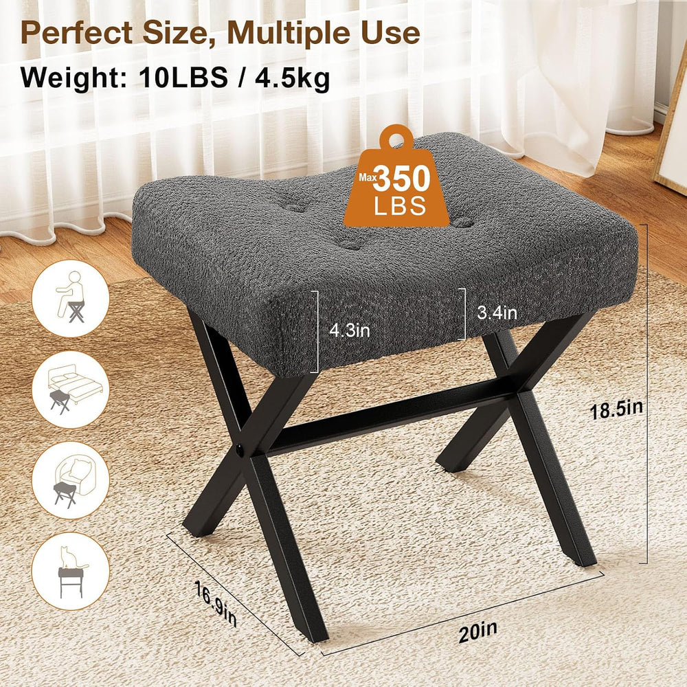 Memobarco 18-Inch Large Vanity Stool Chair, Gray Makeup Stool | Teddy Flannel...