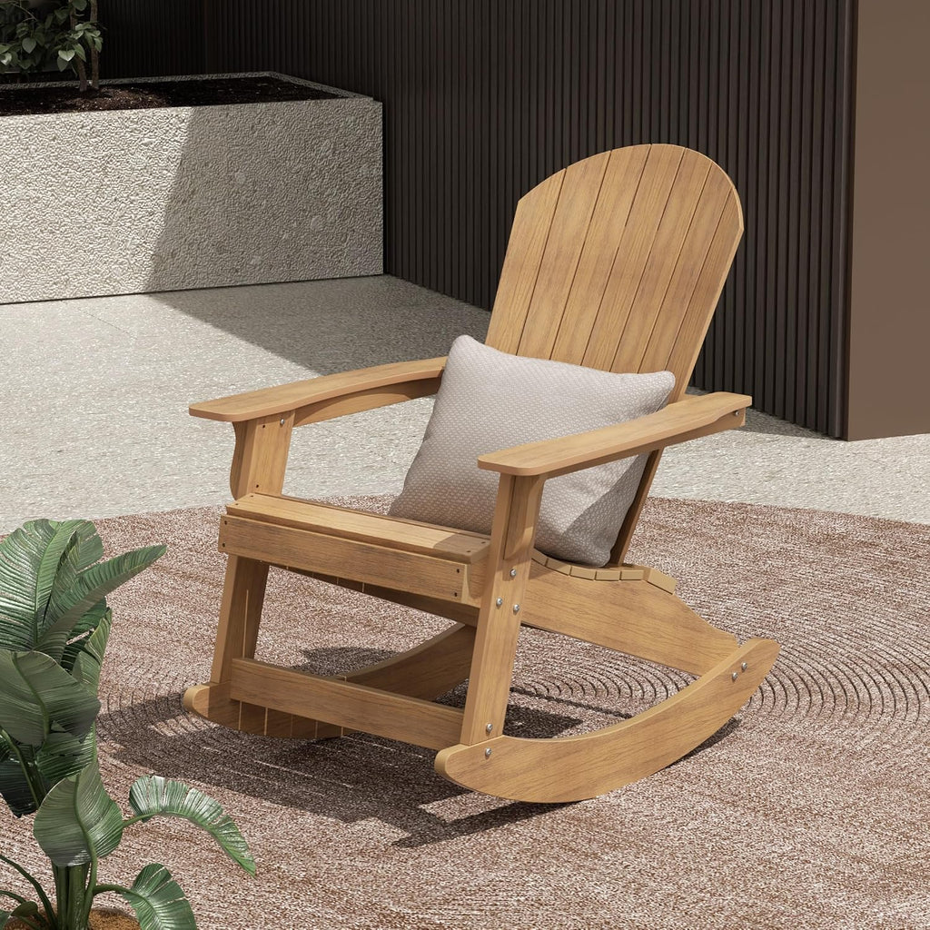 WO Home Furniture Patio Rocking Chair Set of 4 PCS Garden Outdoor HDPE UV Weather Resistant (Teak)