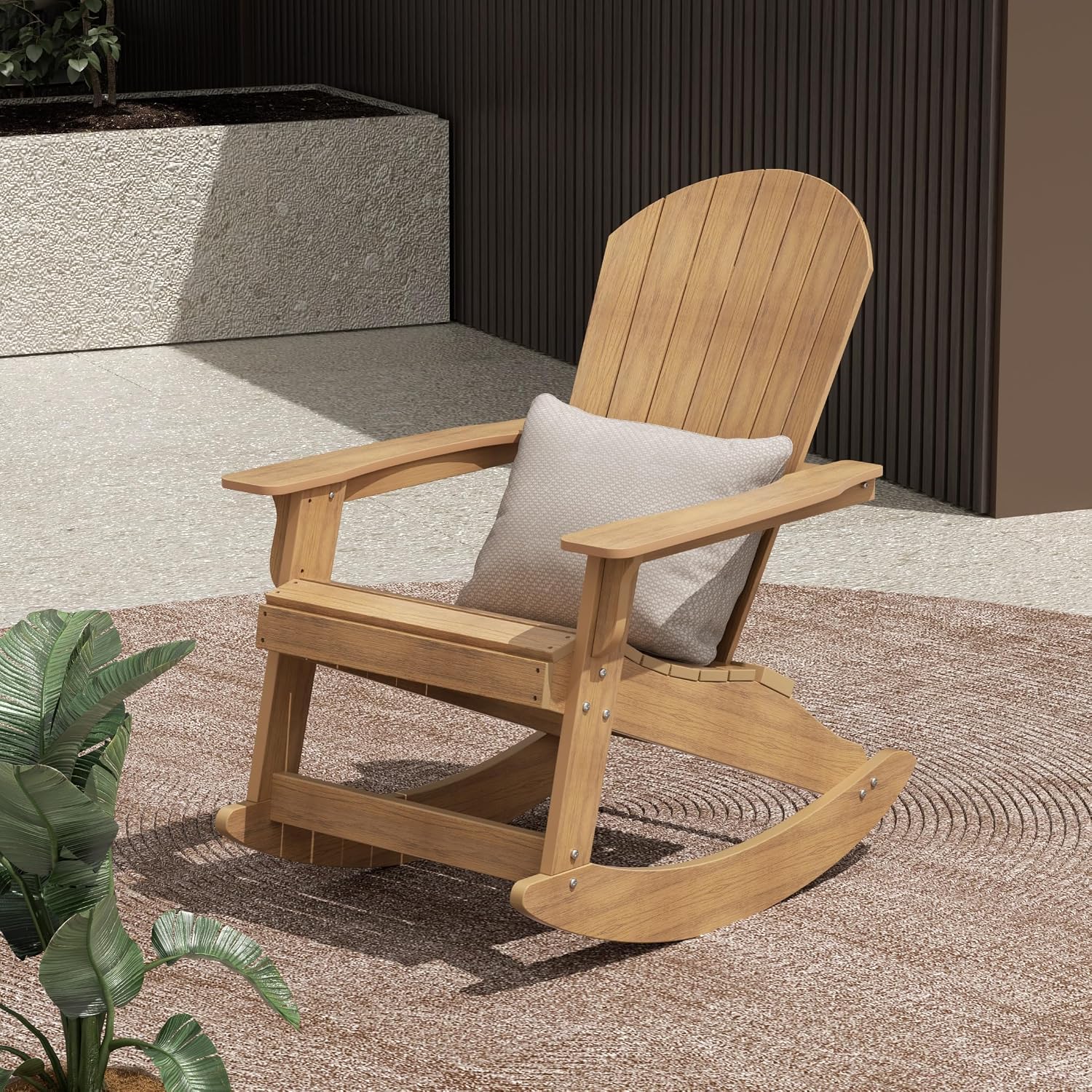 WO Home Furniture Patio Rocking Chair Set of 4 PCS Garden Outdoor HDPE UV Weather Resistant (Teak)